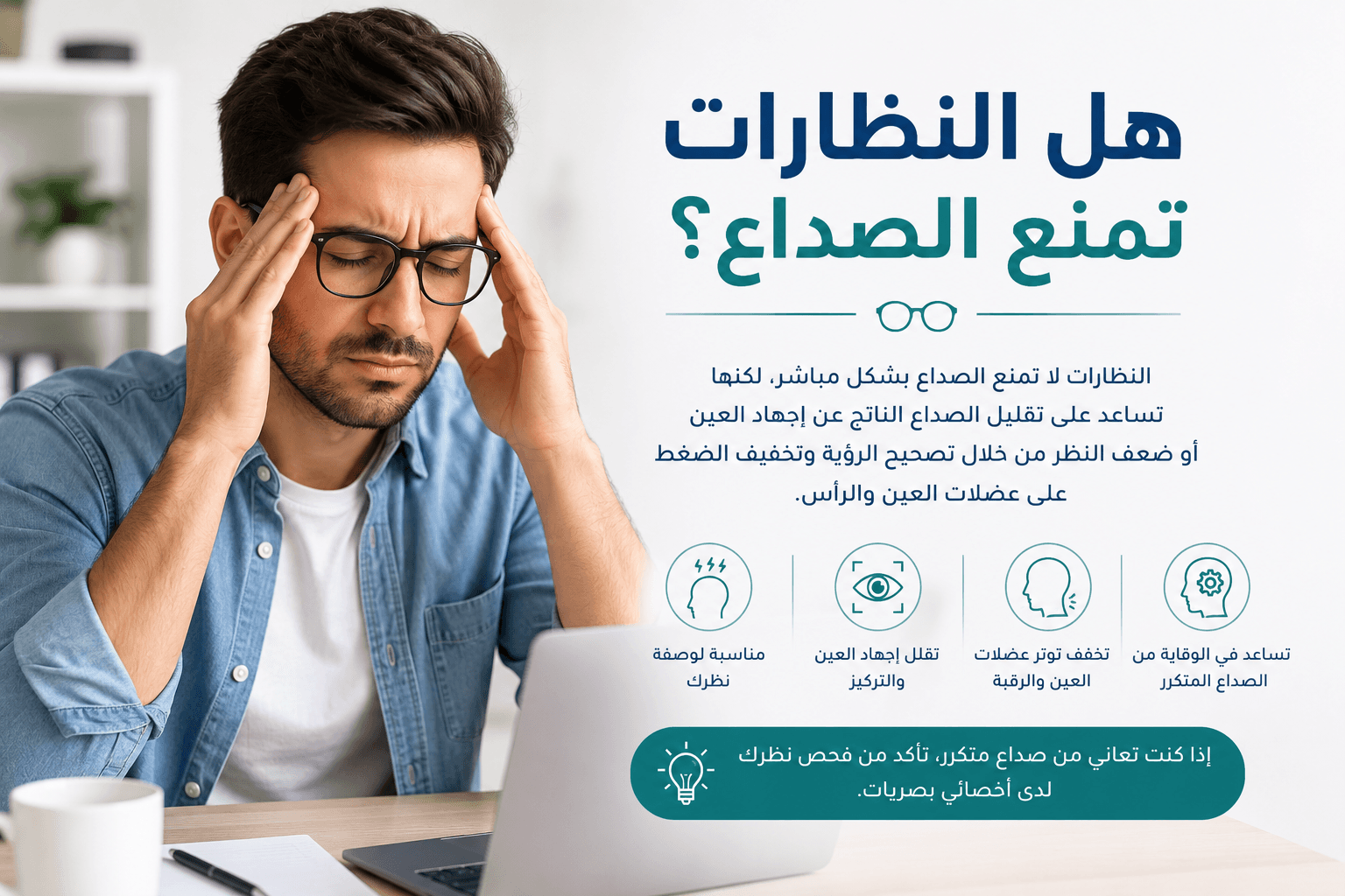 هل النظارات تمنع الصداع؟