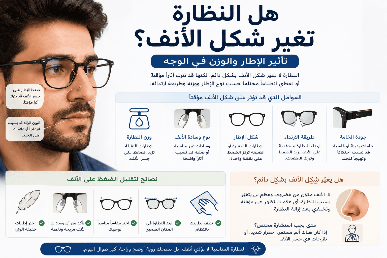 هل النظارة تغير شكل الأنف؟
