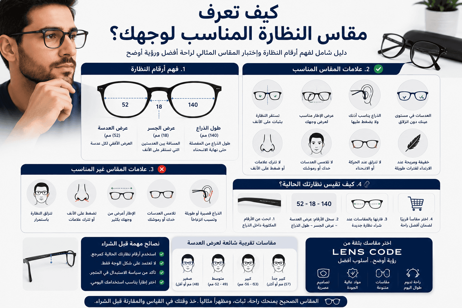 كيف تعرف مقاس النظارة المناسب لوجهك؟