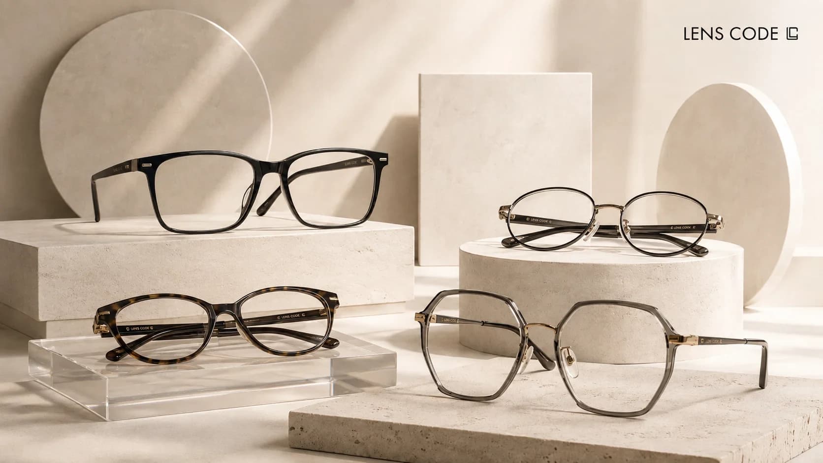 Glasses for face shape with round rectangular and geometric frames for comparison