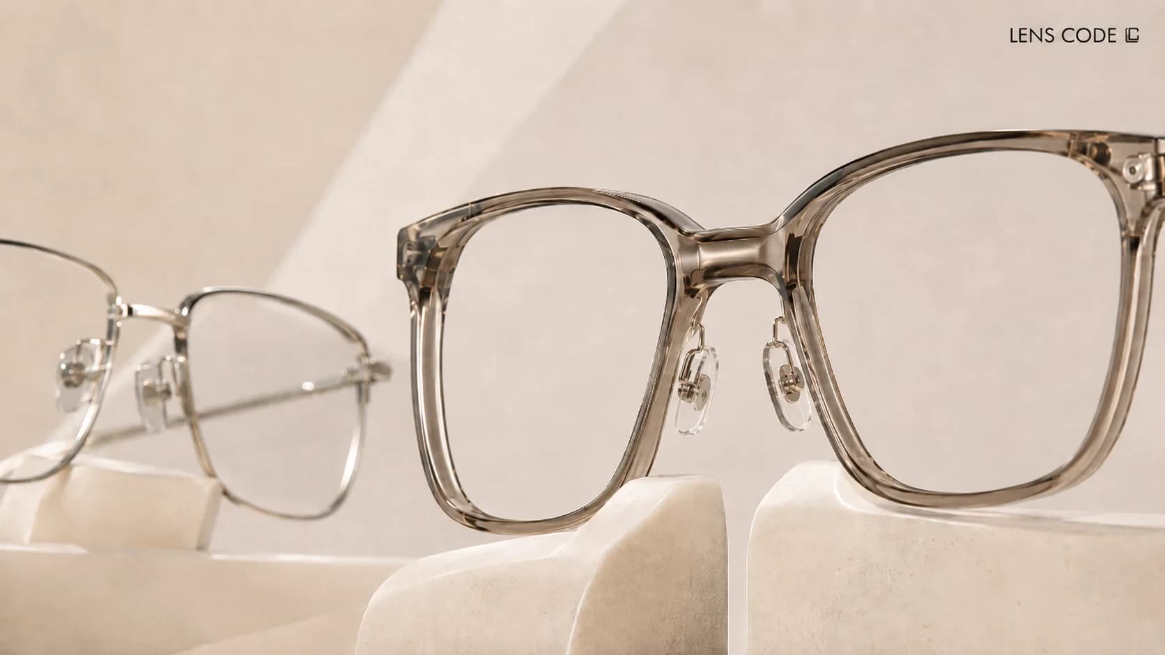 Eyeglasses showing the bridge and nose pads related to frame pressure and temporary nose marks