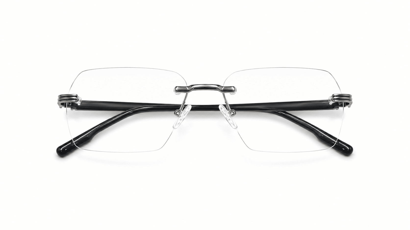 نظارة الدو الطبية بدون إطار (Rimless) صناعة إيطالية بإطار مستطيل باللون الرمادي الغامق والأسود، مناسبة للجنسين وللوجوه الدائرية والبيضاوية والقلبية.