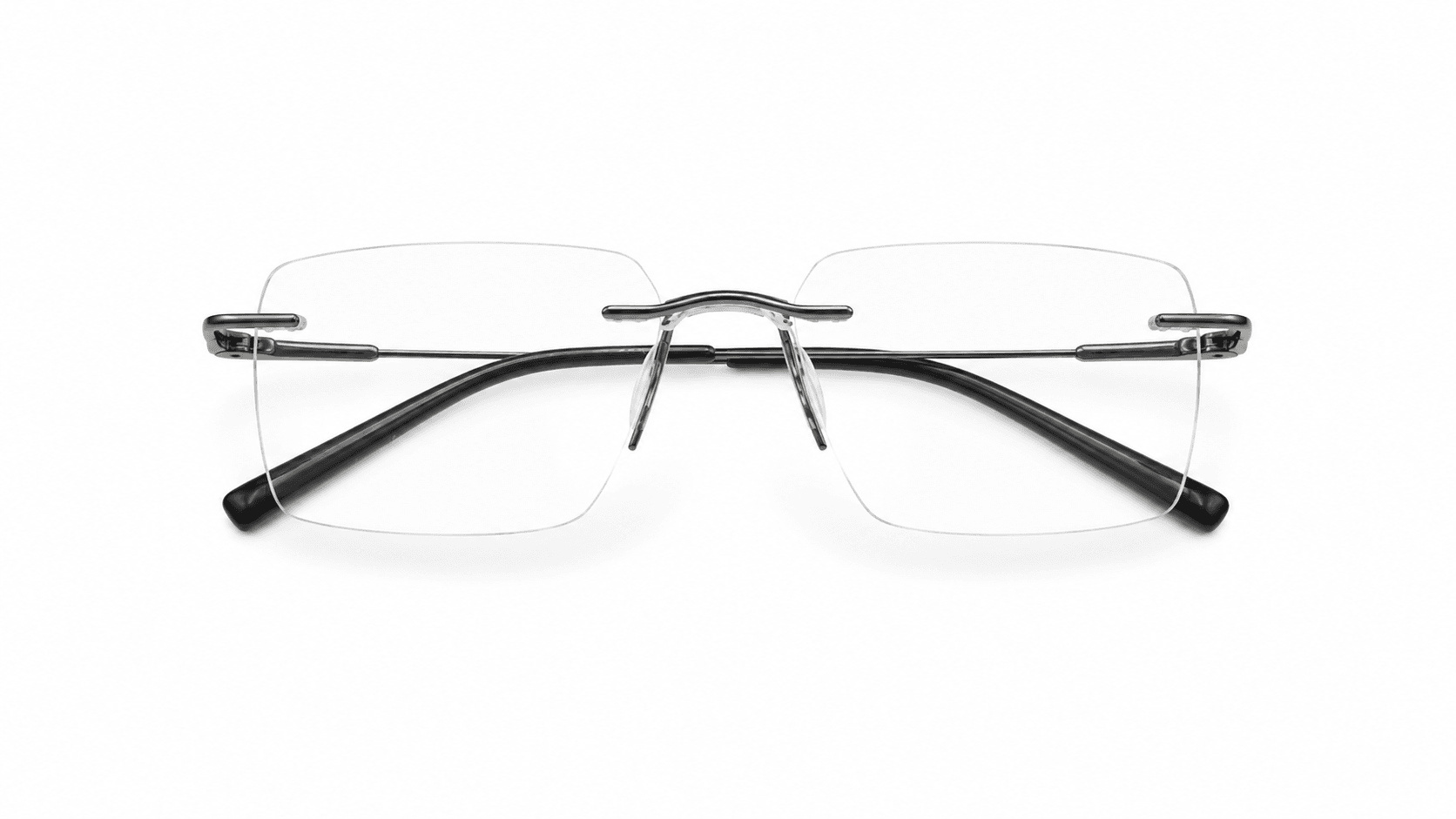 نظارة فاليو (Valio) الطبية بدون إطار (Rimless) بإطار مستطيل باللون الرمادي الغامق، مناسبة للجنسين وتلائم الوجوه الدائرية والبيضاوية والقلبية والمربعة.