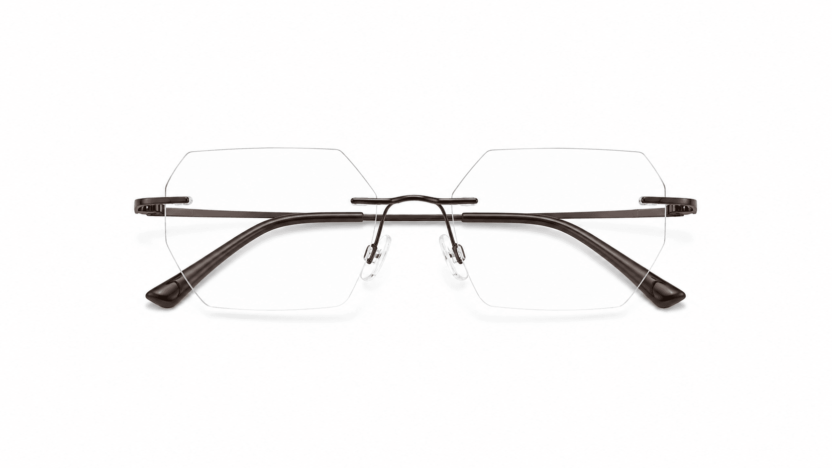 نظارة فيو (Vio) الطبية بدون إطار (Rimless) بتصميم هندسي باللون البرونز، مناسبة للرجال والنساء وتلائم الوجوه الدائرية والبيضاوية والقلبية والمربعة.