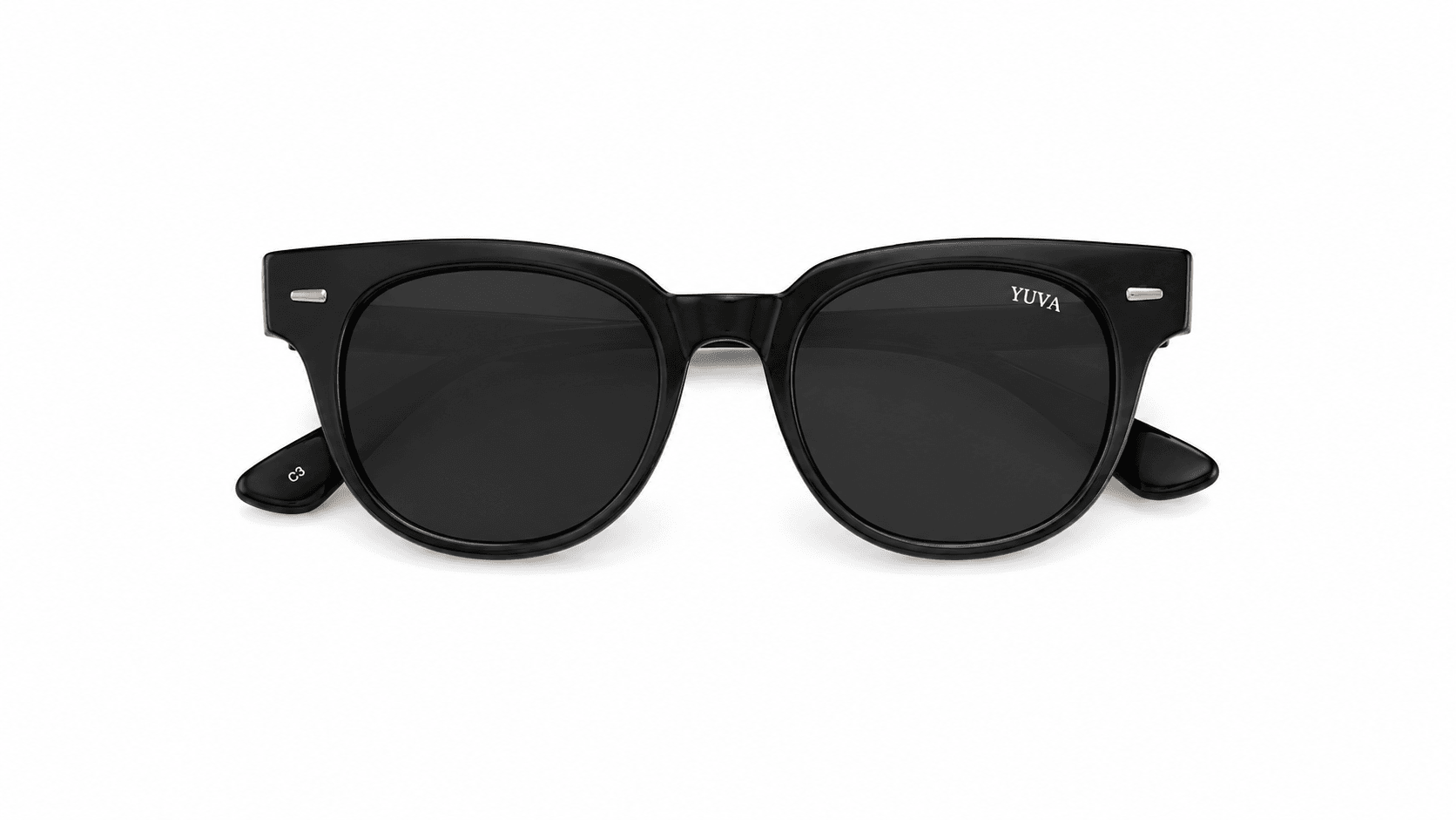 نظارة شمسية ليون بتصميم دائري باللون الأسود اللامع، صناعة إيطالية، عدسات بحماية UV400.